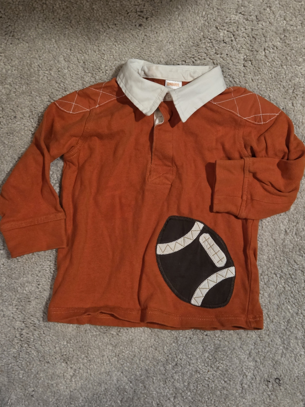 Vintage Gymboree Orange Long-Sleeve Polo Top with Football Appliqué